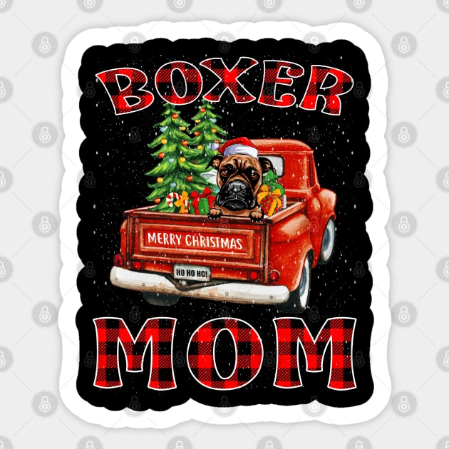 Christmas Boxer Mom Santa Hat Truck Tree Plaid Dog Mom Christmas Sticker by intelus